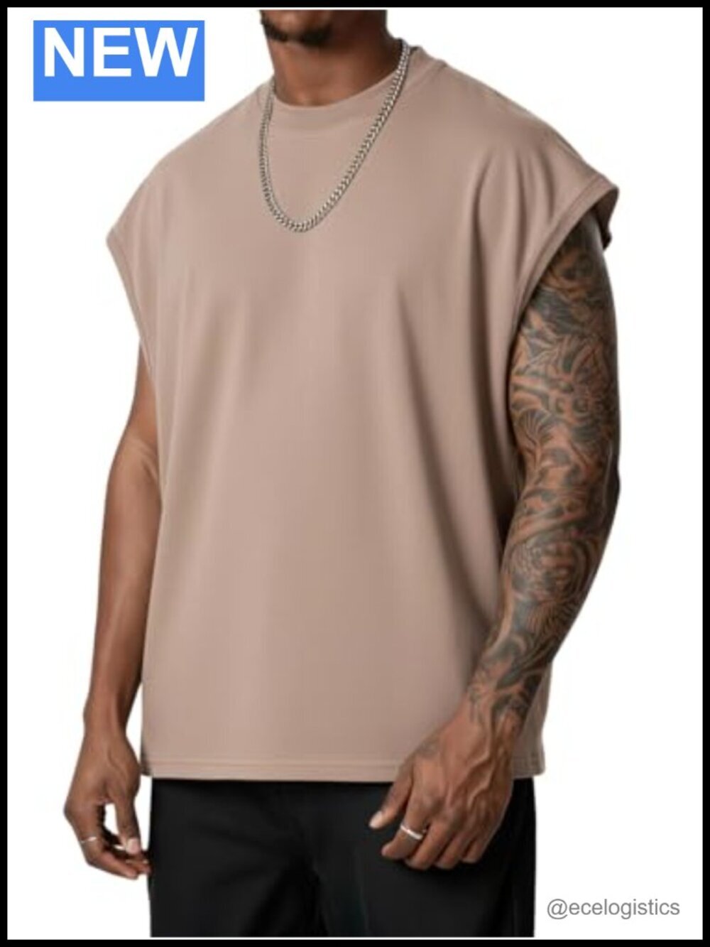 Sleeveless Cut Off Muscle Tank Top Loose Fitted Crew Neck Gym Tee